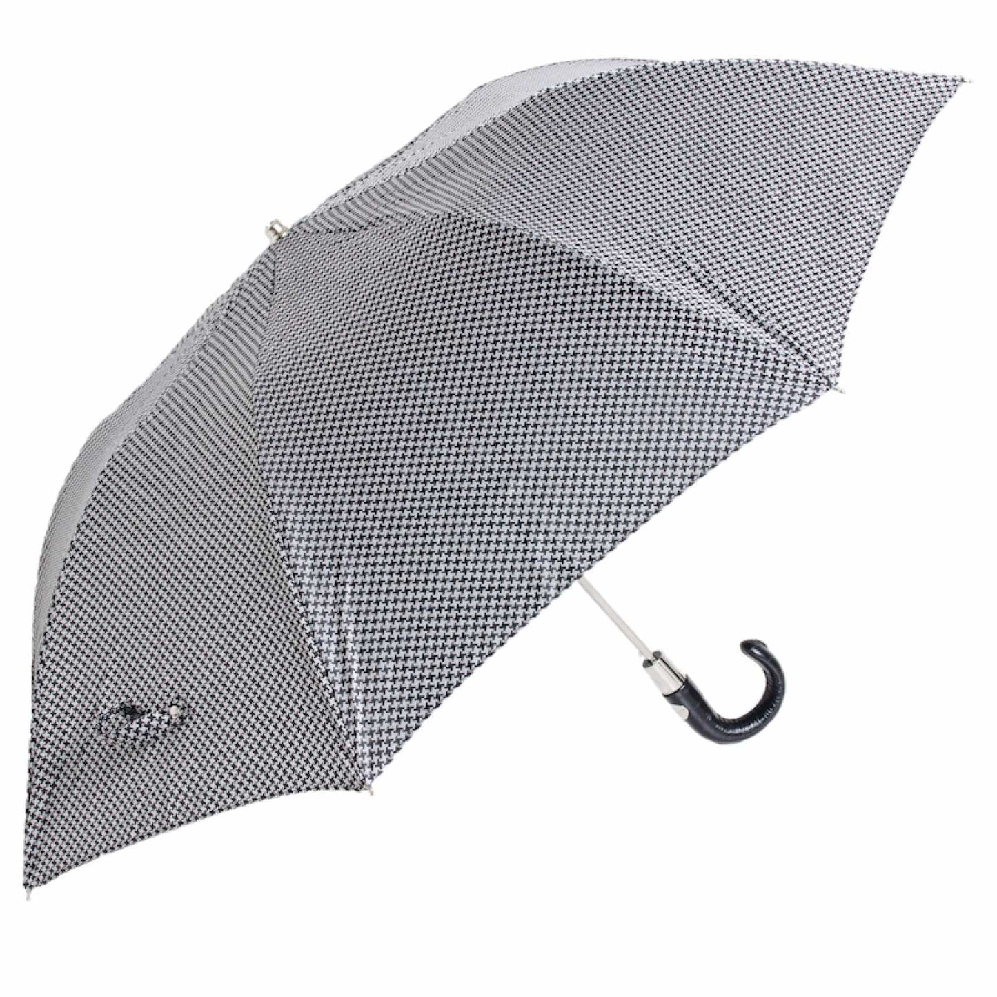 PASOTTI Pied de Poule Folding Umbrella with Leather Handle