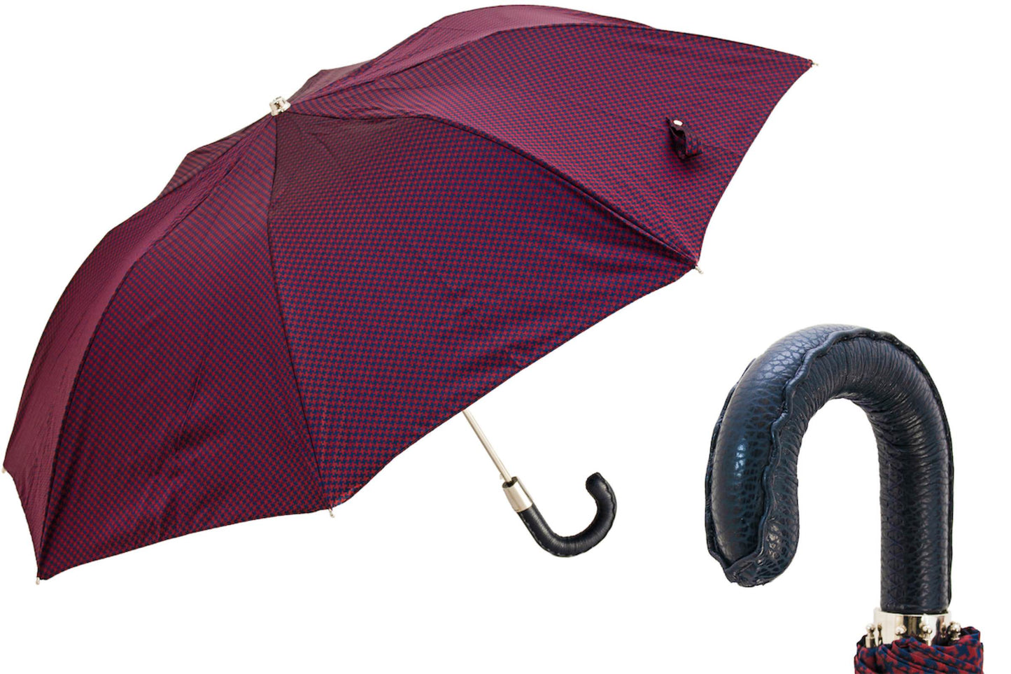 PASOTTI RED & NAVY PIED DE POULE FOLDING UMBRELLA