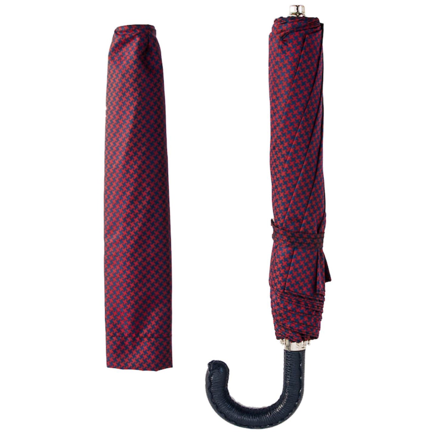 PASOTTI RED & NAVY PIED DE POULE FOLDING UMBRELLA