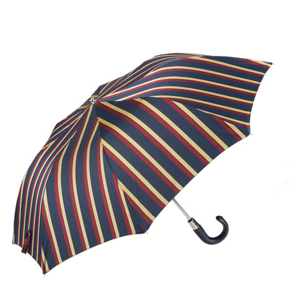 PASOTTI STRIPED FOLDING UMBRELLA, LEATHER HANDLE