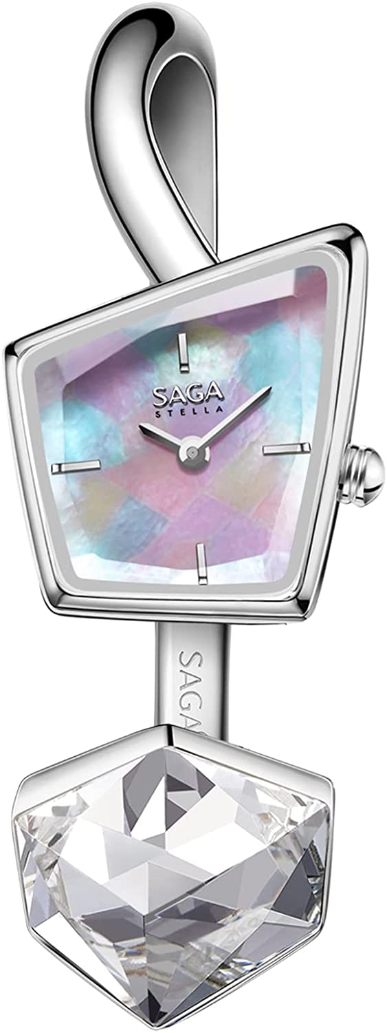 Saga Watches Colored Swarovski Tilted Dice Clear Crystal 21.7 x 22.5 MM Ronda Swiss Women