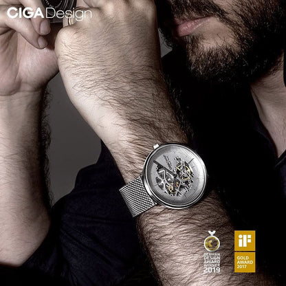 سيجا-تصميم-سلسلة-مايكل يونج-أوتوماتيك-ميكانيك-هيكل-ساعة-يد-فضي