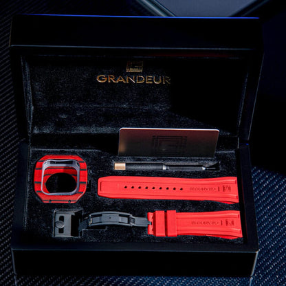 Grandeur Scarlet Red - جراب ساعة Apple Watch بحزام من الكربون NTPT