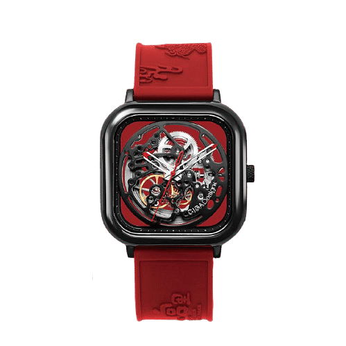 سيجا-تصميم-إصدار محدود-سيراميك-كامل-مجوف-أوتوماتيك-ميكانيك-هيكل عظمي-ساعة يد-غروب-أحمر