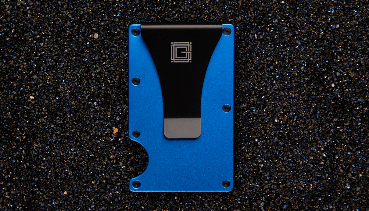 حامل بطاقات ألومنيوم أزرق سماوي من جرانديور rfid مقاس 85 × 45 ملم